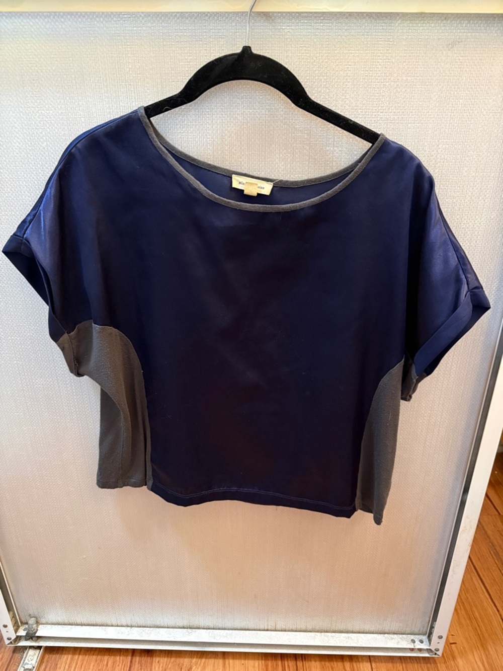 Women's Purple Satin and Gray Short Sleeve Boxy Top